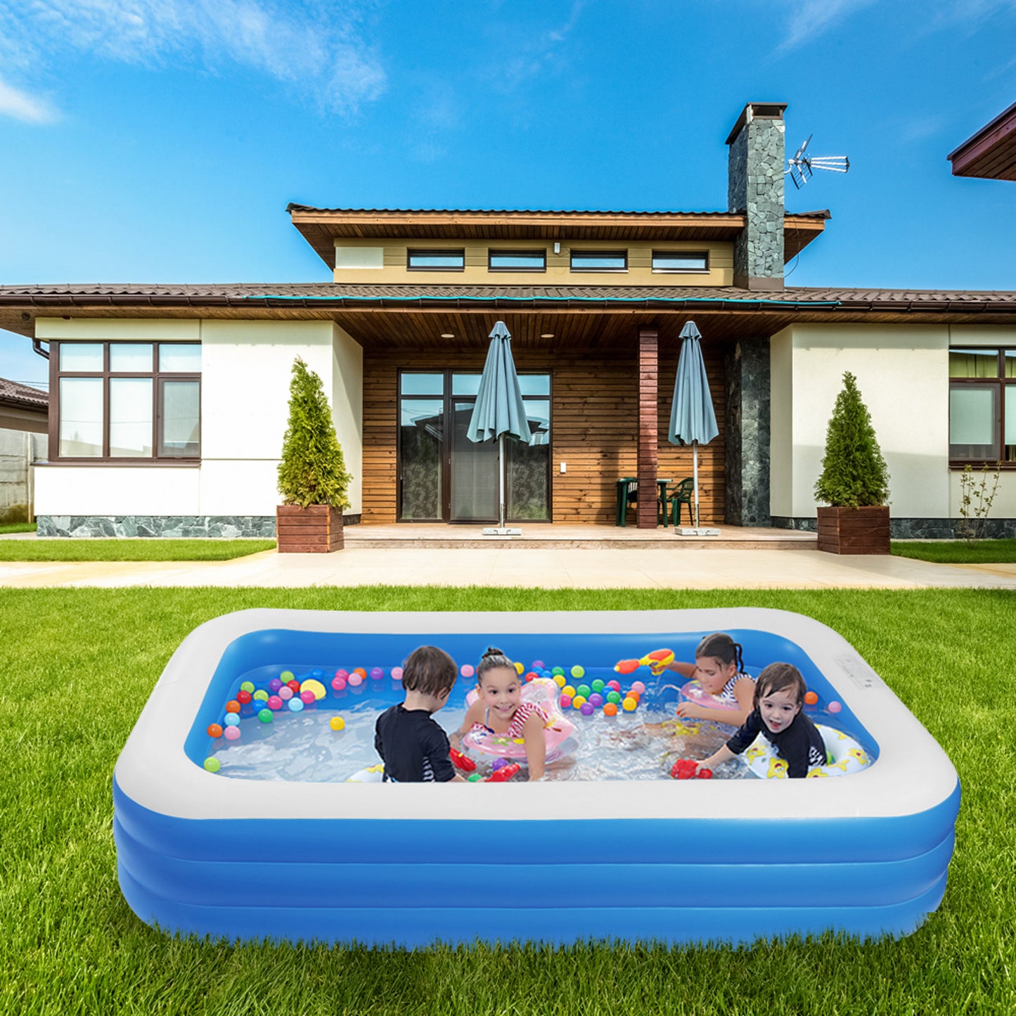 Inflatable Pool, DFITO Rectangular Family Swimming Pools, Suitable for Kids and Adults, Large Full-Size Thickened Plastic Swimming Pool, Suitable for Garden Backyard Outdoor,(118.90 x 72.05 x 23.23)"