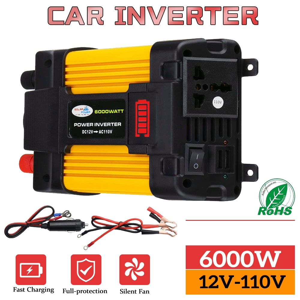 Inverter, 6000W Peak Car Power Inverter Dc 12VTo 110V Ac Converter, With 1 Ac Outlet And 2 USB Car Charger, Camera/ Laptop Car Accessories, For Camping/ Road Trips/ Outdoor Work, ZJ70