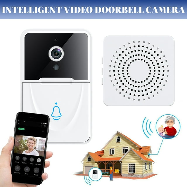 DFITO Wifi Wireless Doorbell Camera, Wireless Waterproof HD Wireless Smart Video Doorbell with Camera Night Vision, White