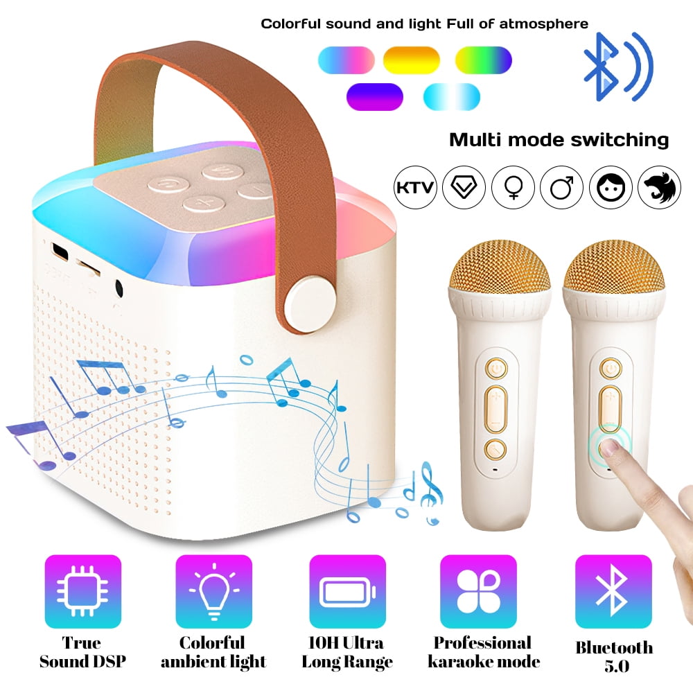 Portable Bluetooth Speaker with Microphone Set,DFITO Mini Karaoke Machine for Adults and Kids, Portable Bluetooth Speaker with 2 Wireless Microphone