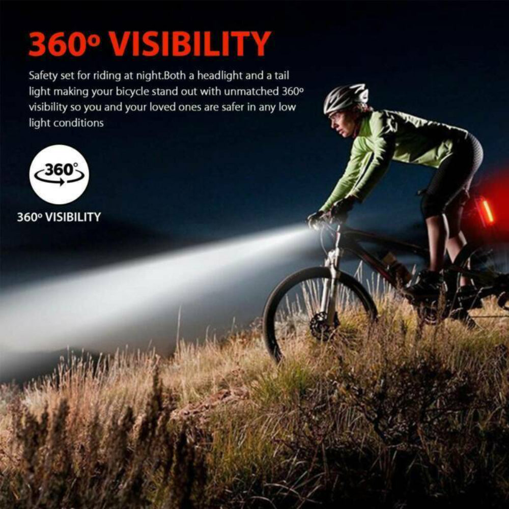DFITO Bicycle Bike Lights Accessories for Night Riding, 2 Sets 700LM LED USB Rechargeable Waterproof Bicycle Headlight & Tail Light Set