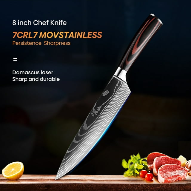 DFITO Kitchen Chef Knife with Blade Cover, 8 Inch High Carbon Stainless Steel Ultra Sharp Kitchen Knife, Wooden Handle, Dishwasher Safe