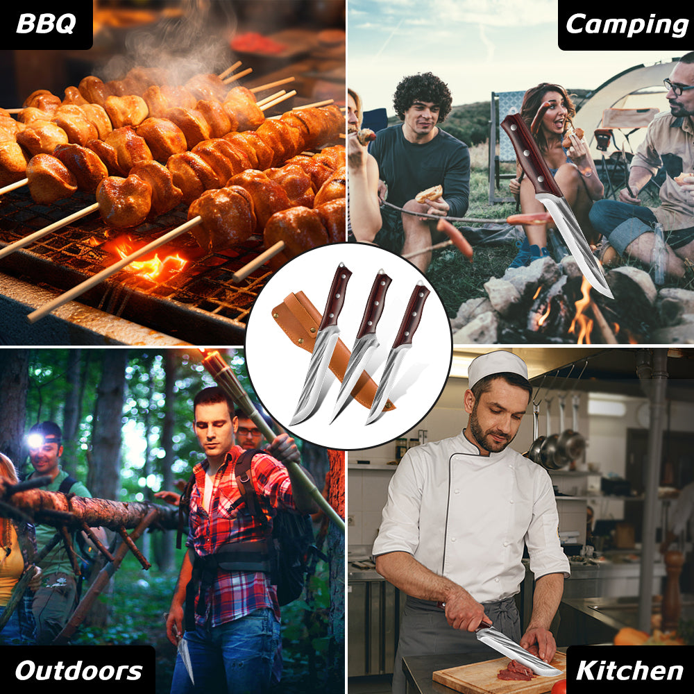 3PCS Butcher Knife Set Hand Forged chef knife Boning Knife