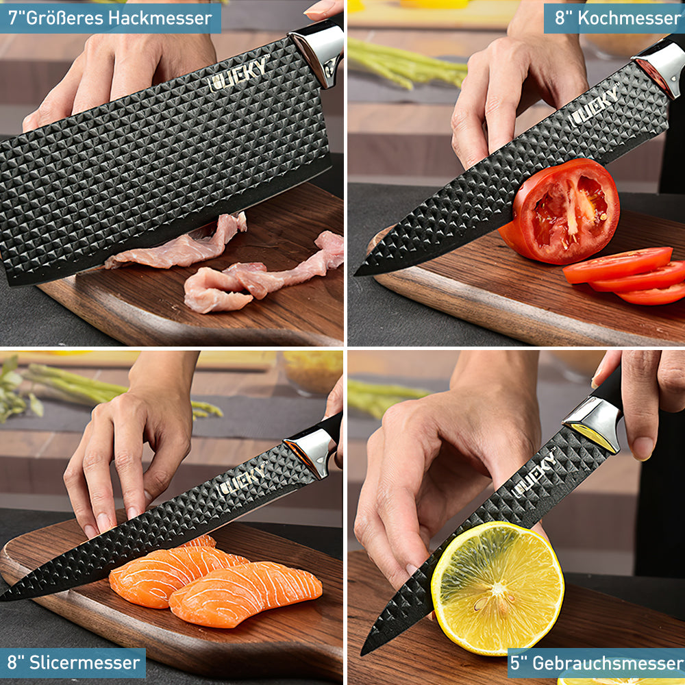 6-Piece Black Professional Kitchen Knife Set for Chef