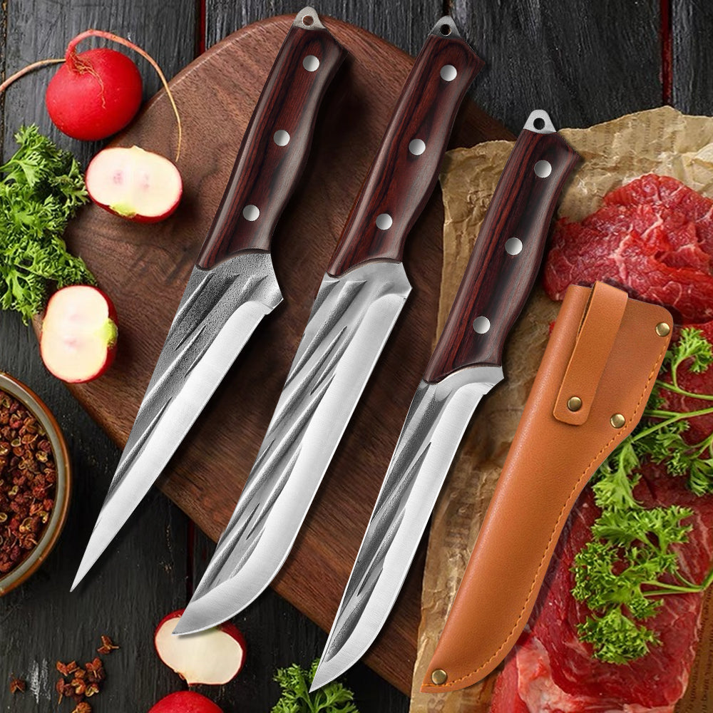 3PCS Butcher Knife Set Hand Forged chef knife Boning Knife