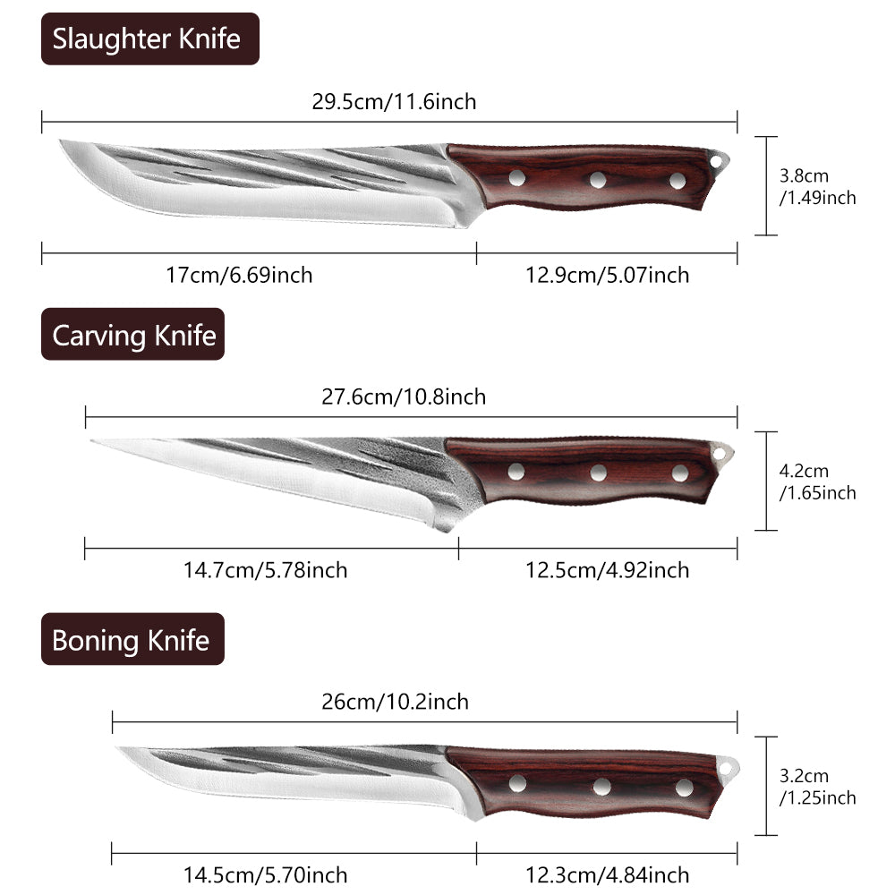 3PCS Butcher Knife Set Hand Forged chef knife Boning Knife