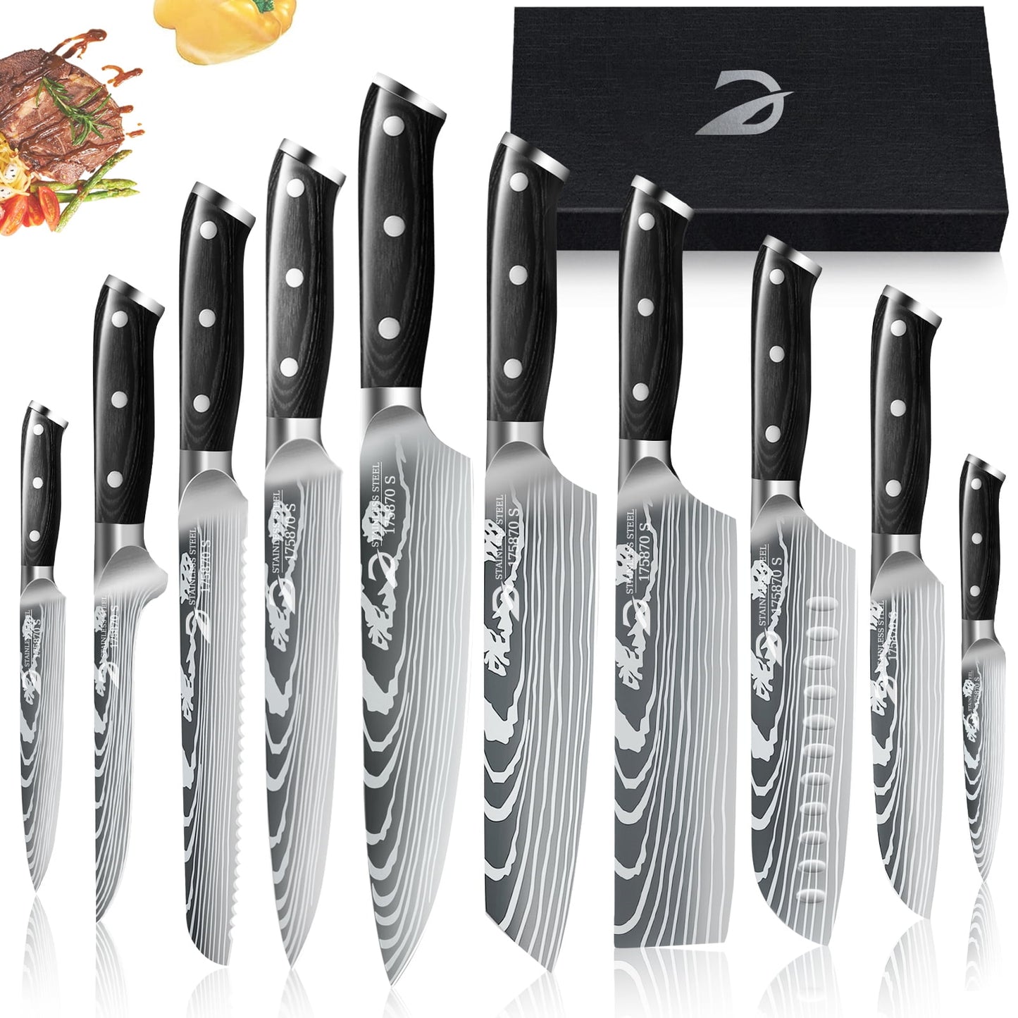 Kitchen Knife Set,DFITO 10-PCS Chef Knife Set,High Carbon Stainless Steel Forged Blade with Ergonomic Handle, Cutlery Set Gift
