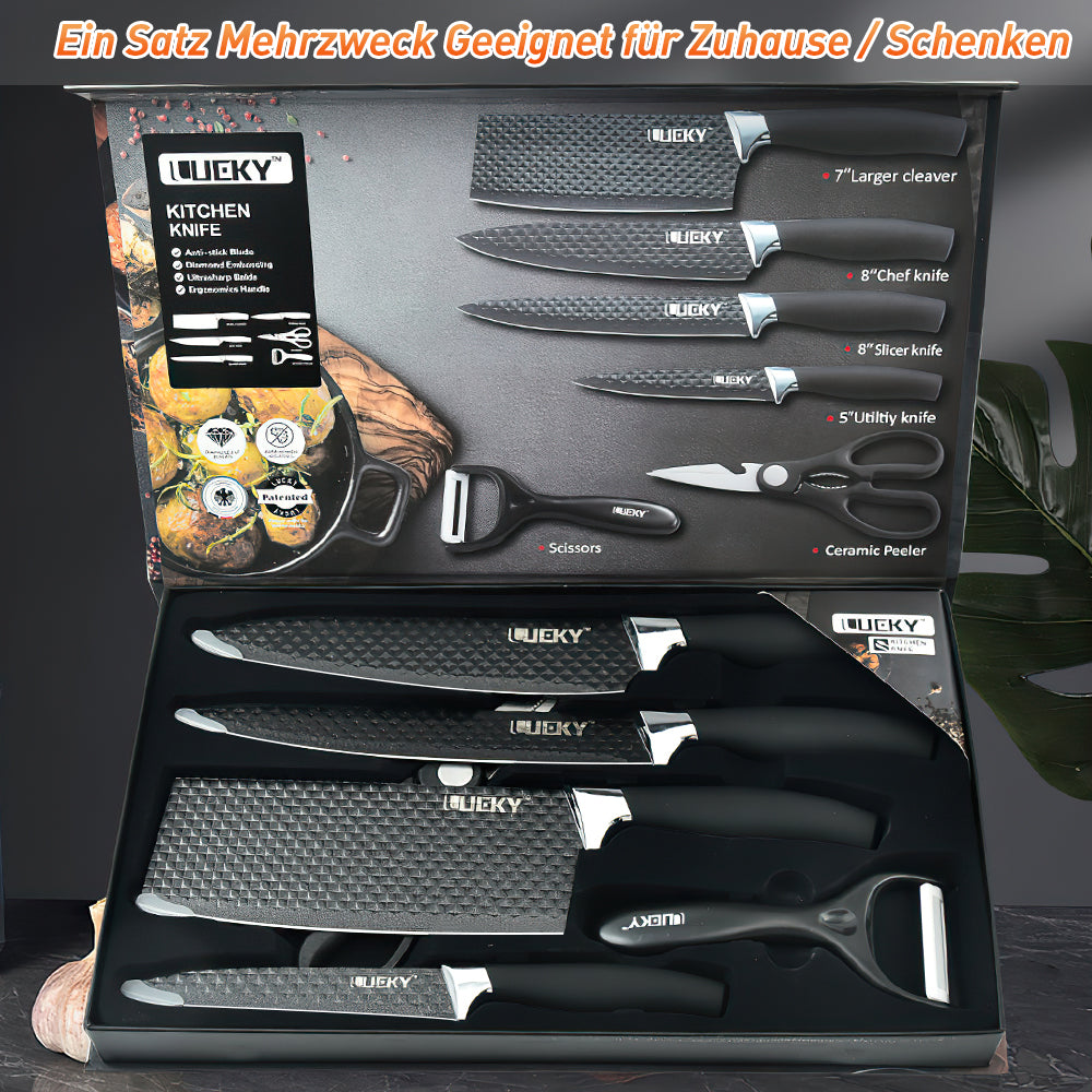 6-Piece Black Professional Kitchen Knife Set for Chef