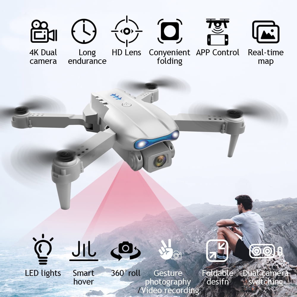 FPV Drone with 4K Camera for Adults Kids Beginners,Foldable RC Quadcopters Smart Obstacle Avoidance, APP Control, One-click Take-off and Landing(Grey,Include 3 Batteries)