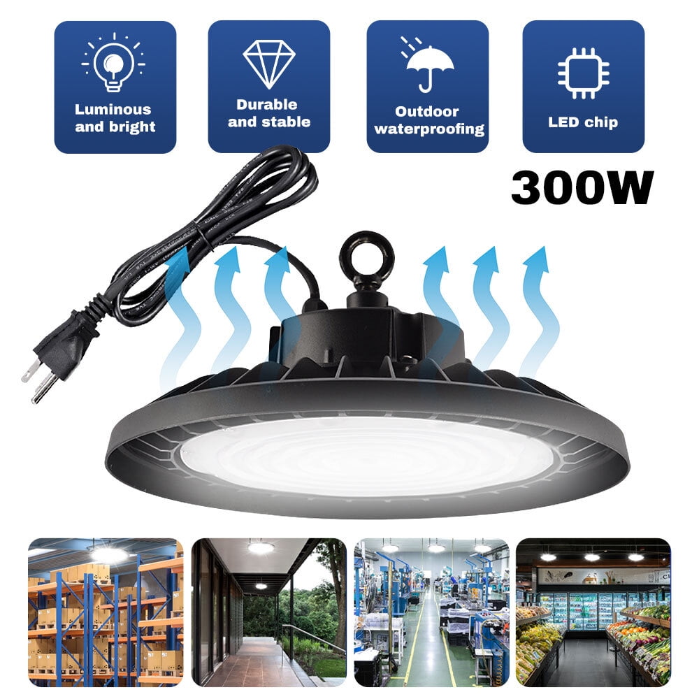 LED High Bay Light 300W,DFITO 36000 LM with US Plug 5ft Cable, 6500K Daylight, Waterproof, UFO Commercial Industrial Warehouse Workshop Factory Barn Garage Area Lighting Fixture