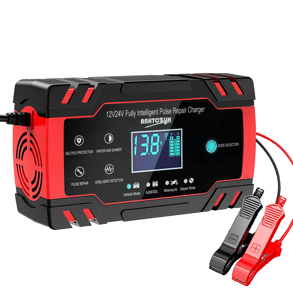 DFITO 12V/8A 24V/4A Automatic Smart Battery Charger/Maintainer with LCD Display Pulse Repair Charger Pack for Car, Lawn Mower, Motorcycle, Boat, SUV and More