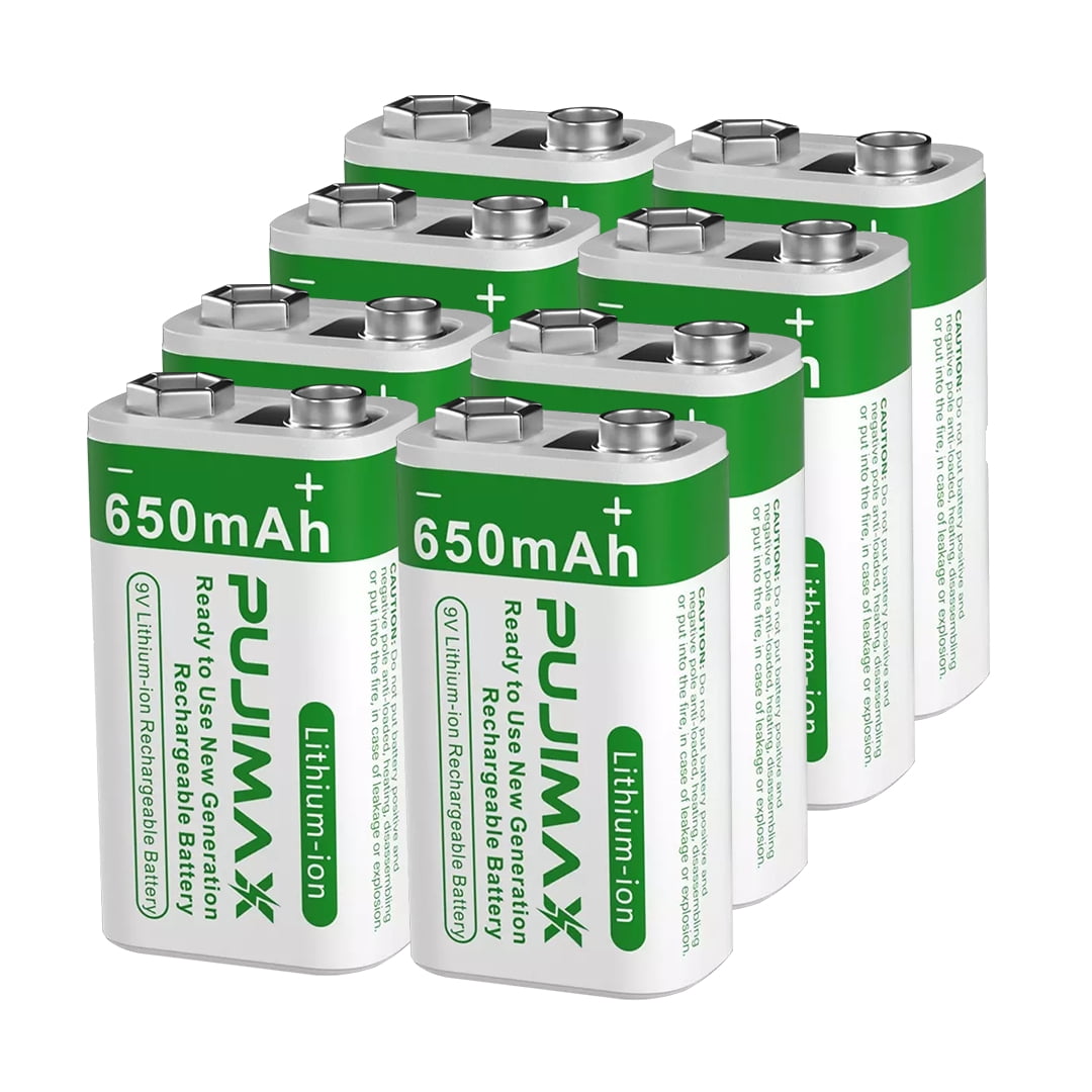 9V Rechargeable Batteries, 650mAh High Capacity 1200mAh Square Lithium 9 volt Batteries 8 Pack