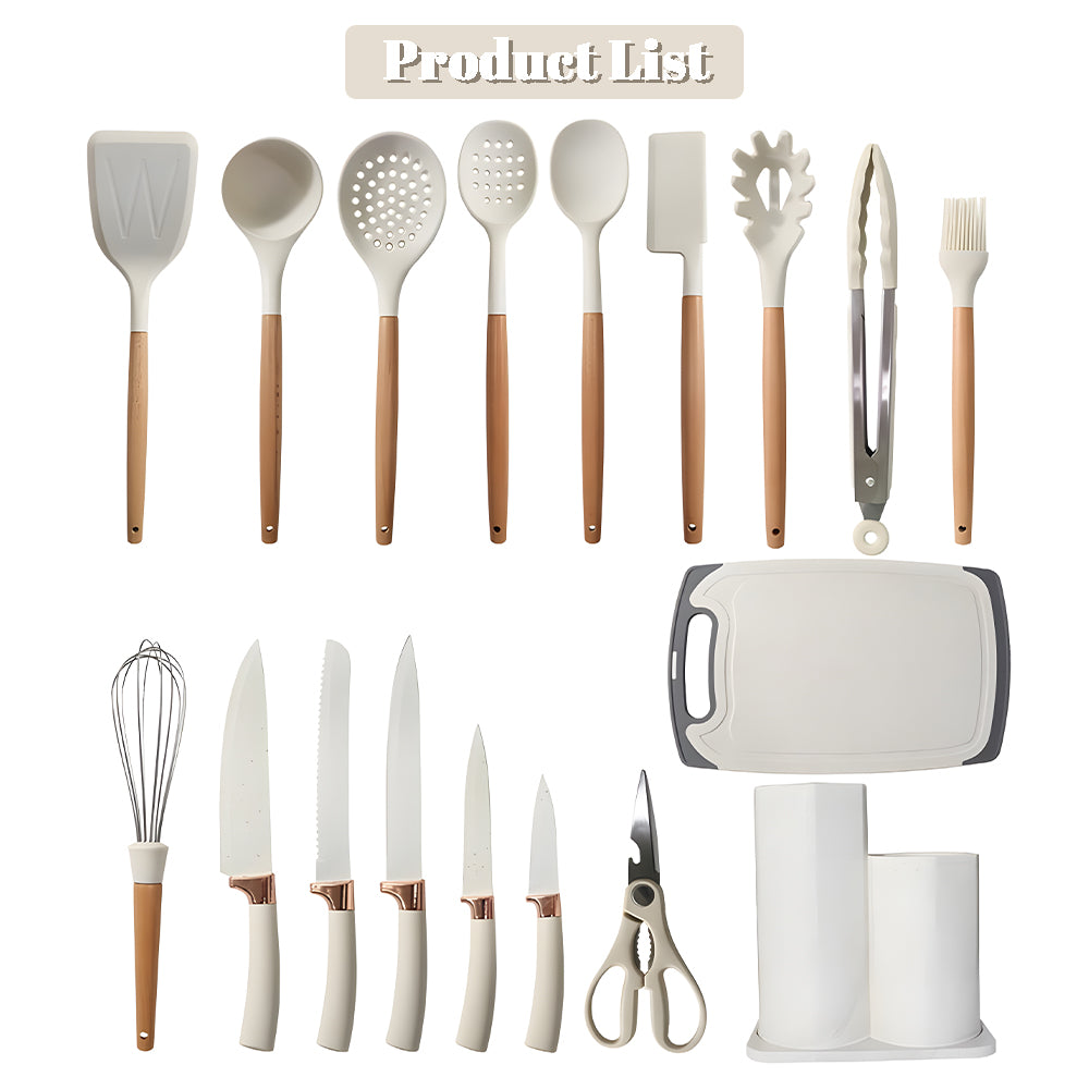 Kitchen Cooking Utensils Set, 20 pcs Non-Stick Silicone Cooking Kitchen Utensils Spatula Set with Holder,White