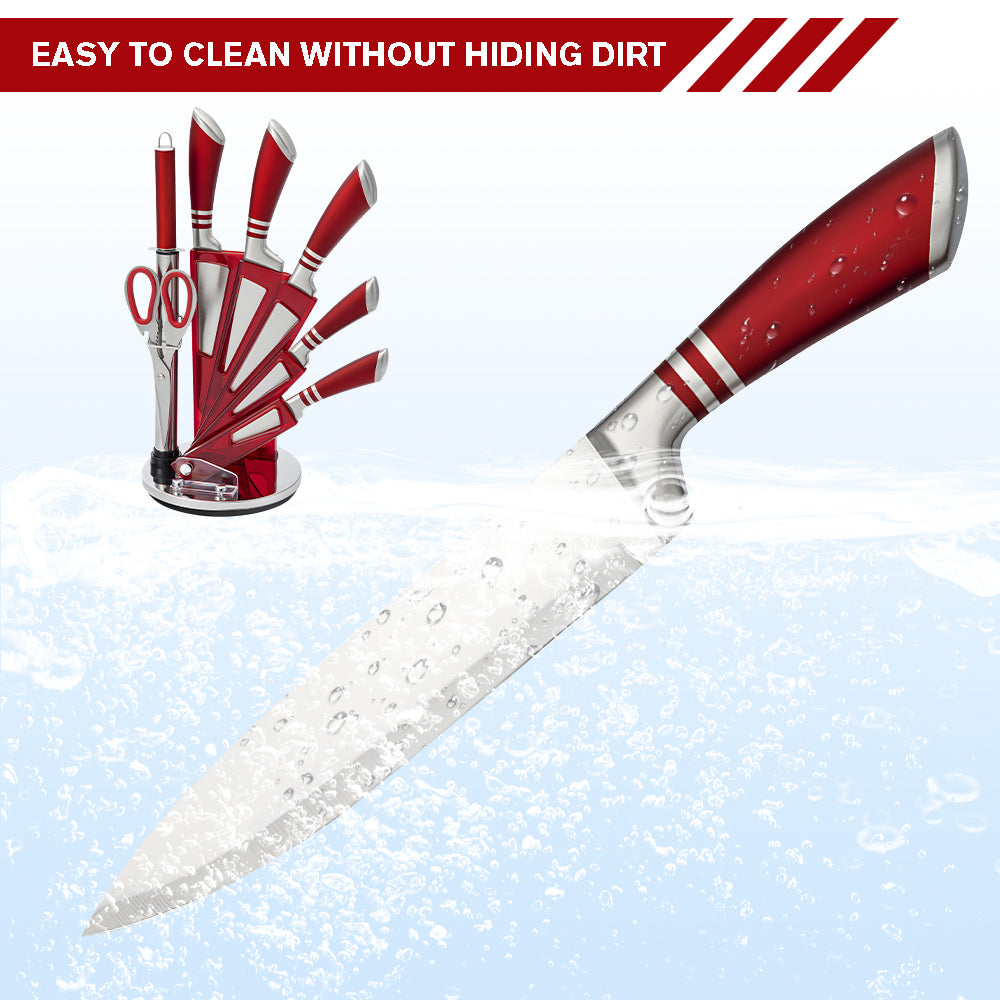 Kitchen Knife Set, 9-Piece Red Knife Set with Acrylic Block