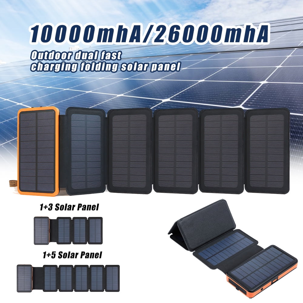 26000mAh 6 Solar Panel Portable Charger Folding Solar Power Bank External Battery with Flashlight For Cell Phone