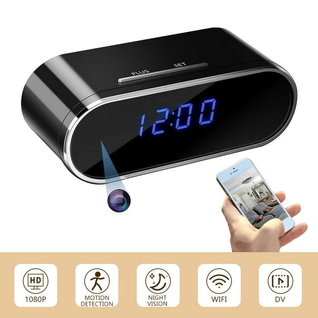 HD 1080P WiFi Alarm Clock Camera with Night Vision/Motion Detection/Loop Recording Wireless Security Camera,Monitor Video Recorder Nanny Cam with 32GB Card