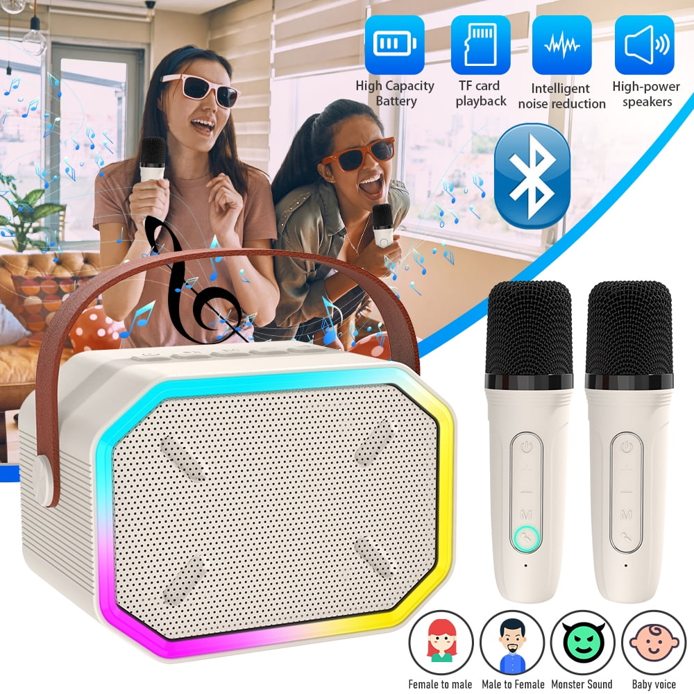 Mini Karaoke Machine for Kids Adults,DFITO Portable Bluetooth Speaker with 2 Wireless Microphones