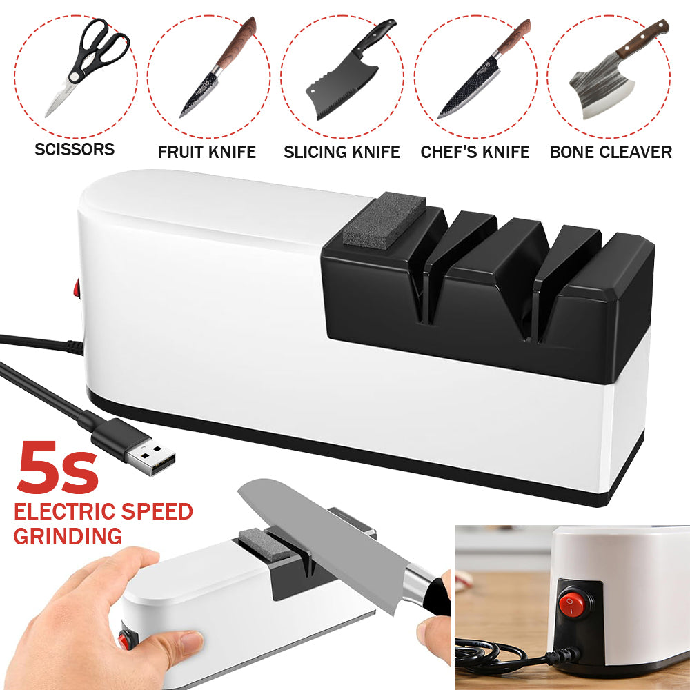 Electric Knife Sharpener, Professional Kitchen Cutter Blade Sharping kit with Diamond Abrasives and Precision Angle Guides 3-Stage Slots for Straight Blade Knives, Serrated Knives, Ceramic Knives