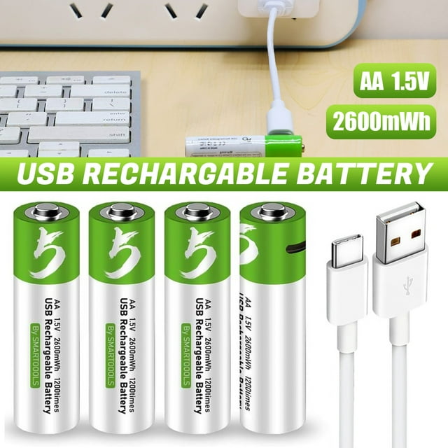 1.5V AA Lithium Rechargeable Batteries,DFITO High Capacity 2600mWh Double A Lithium ion Rechargeable Battery, 1200 Cycles with USB Charging Cable (4 Pack)