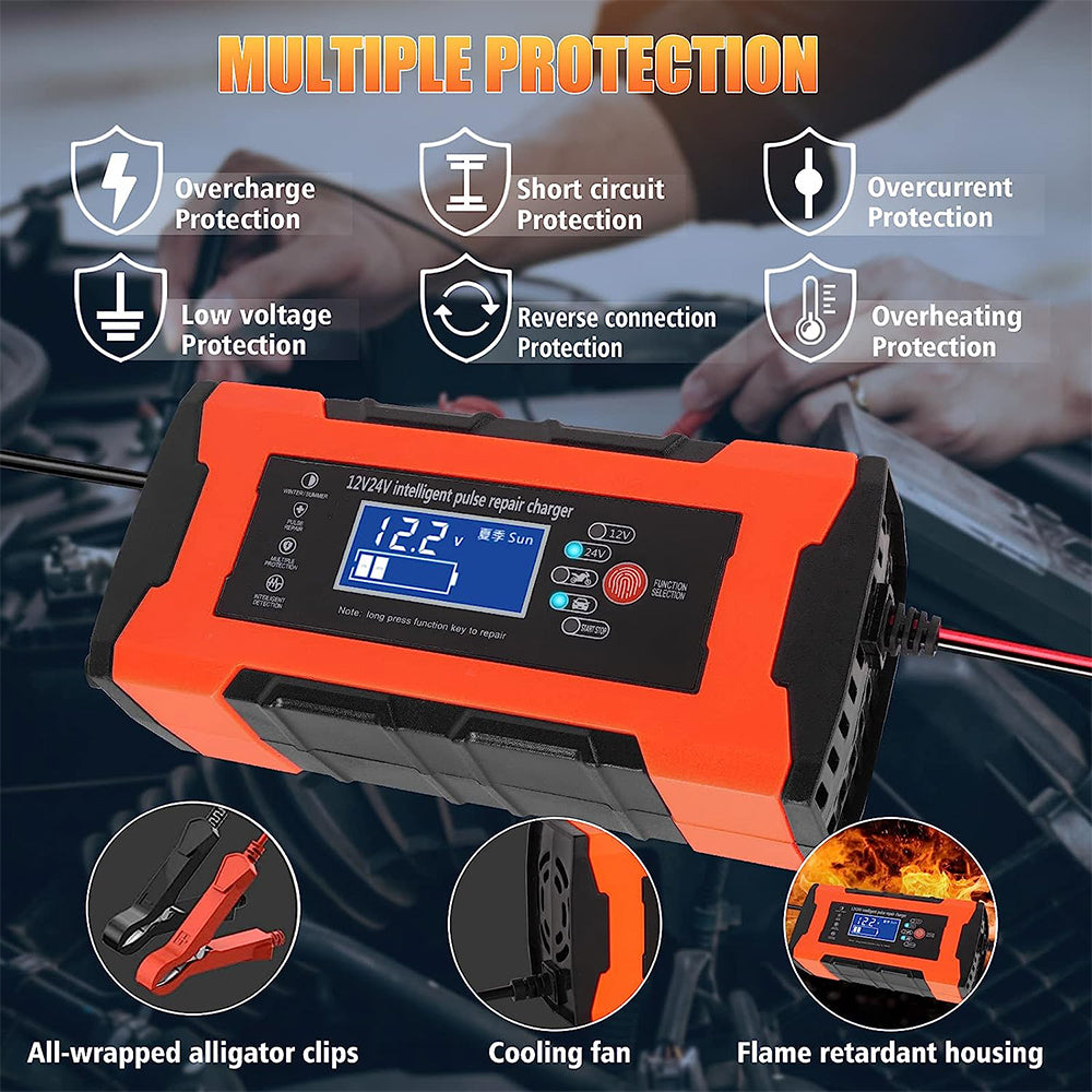 DFITO Car Battery Charger,12V and 24V Fully Automatic Smart Battery Charger,Trickle Charger,Battery Desulfator for Car Truck Motorcycle