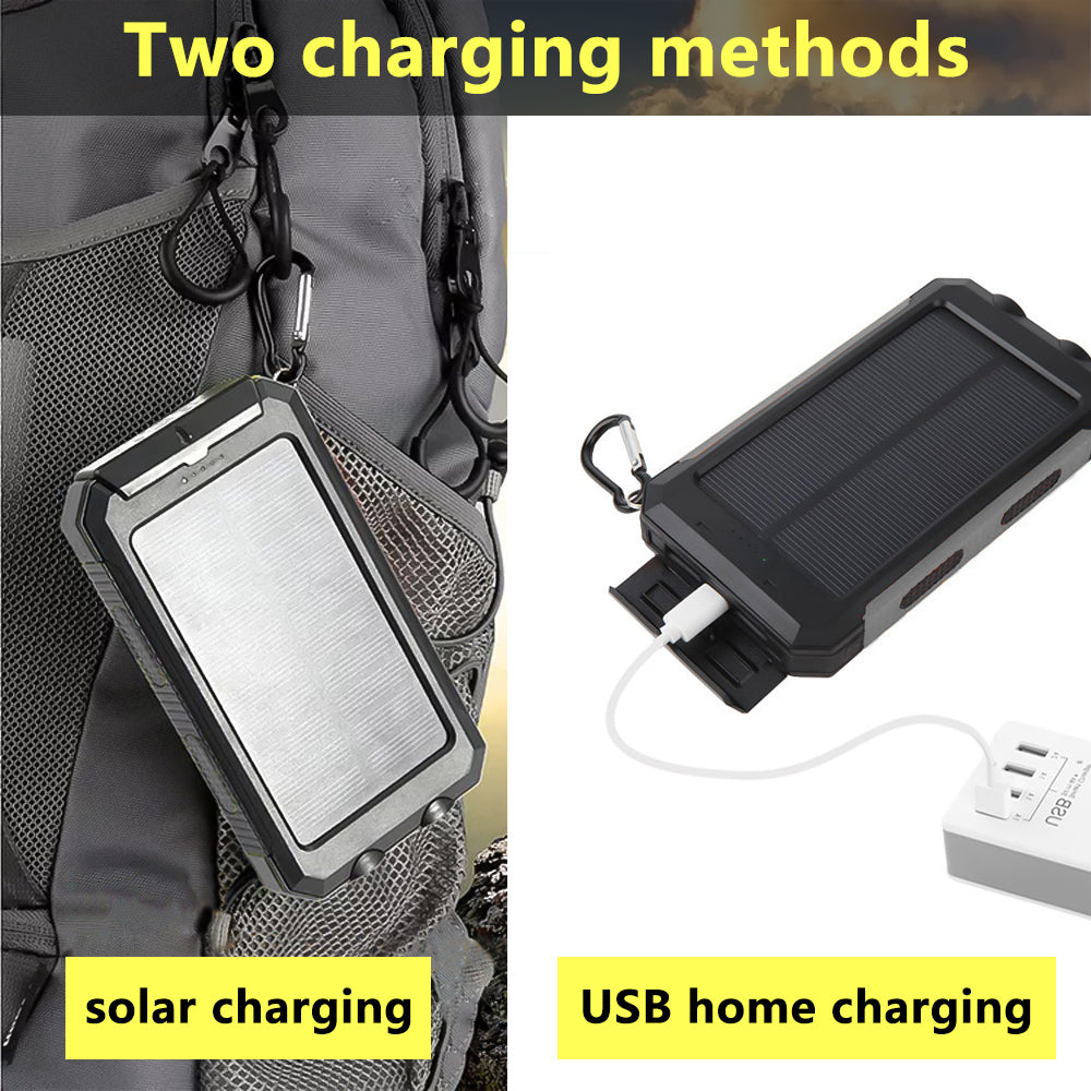 Solar Power Bank,DFITO Portable Charger 20000mAh External Battery Pack Type C Input Port Dual Flashlight, Compass, Solar Panel Charging (Black)