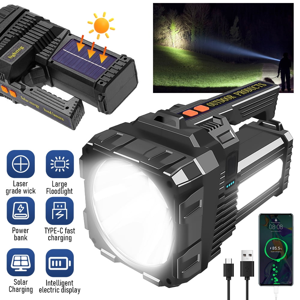 Rechargeable Flashlight,DFITO Solar LED Spotlight Flashlight 4500 Capacity 1200LM 20h Ultra-Long Standby Camping Flashlight Waterproof with USB Output as a Power Bank