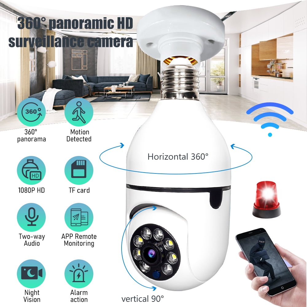 DFITO Light Bulb Security Camera Outdoor, 1080P WiFi E27 Light Socket Surveillance Camera, Night Vision, Two-way Audio, Smart Motion Detection, Alarm Action