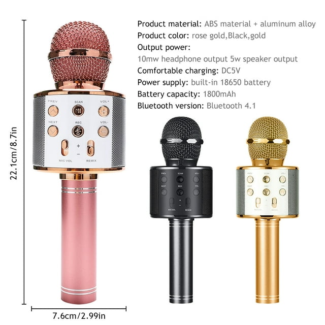 Karaoke Microphone for Kids, Wireless Bluetooth Karaoke Microphone for Singing, Portable Handheld Mic Speaker Machine, Gifts Toys for Girls Boys Adults All Age, Gold