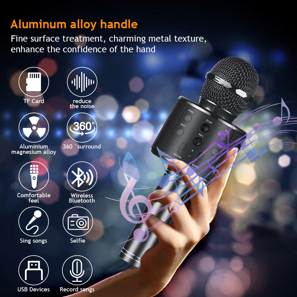 Karaoke Microphone for Kids, Wireless Bluetooth Karaoke Microphone for Singing, Portable Handheld Mic Speaker Machine, Gifts Toys for Girls Boys Adults All Age, Black