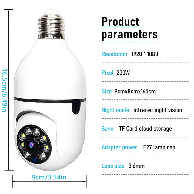 DFITO 1080P WiFi Home Security Camera,E27 Wireless Surveillance Video IP Camera,360 Degree Panoramic Baby Pet Monitor with Night Vision,Motion Detection