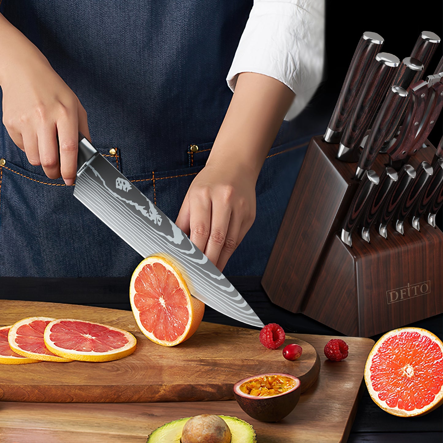 Knife Block Set, Kitchen Knife Set with Block