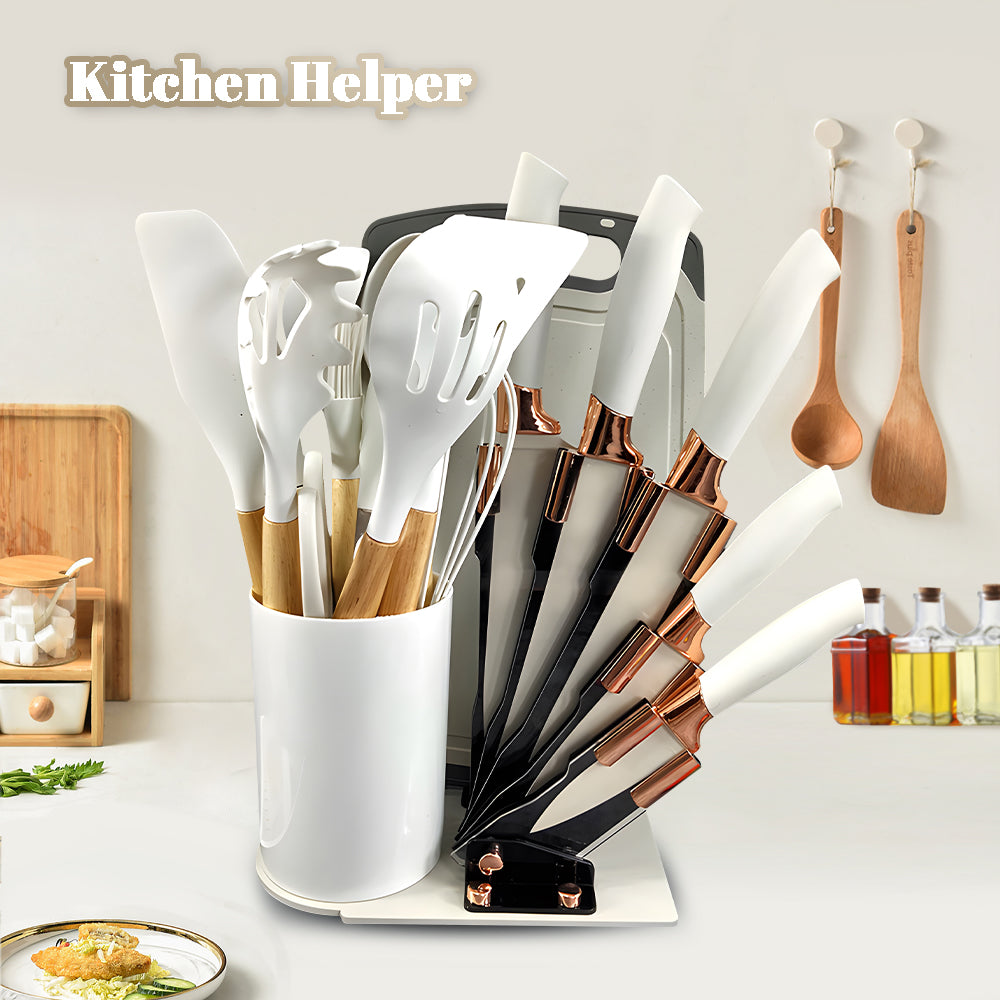 Kitchen Cooking Utensils Set, 20 pcs Non-Stick Silicone Cooking Kitchen Utensils Spatula Set with Holder,White