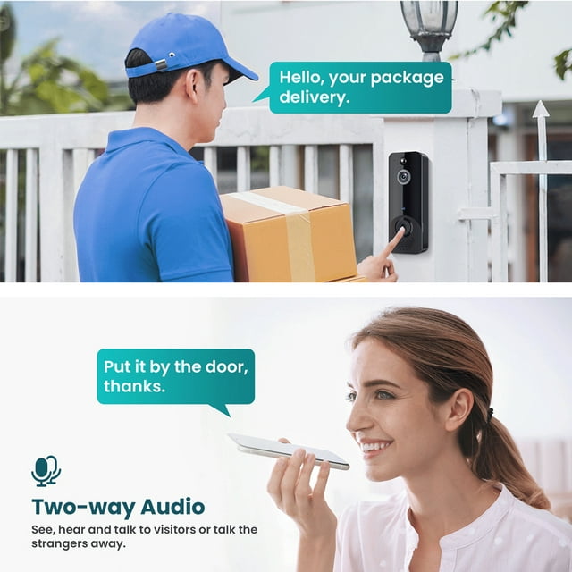 DFITO Wireless Video Doorbell, 120° Wide Angle, Night Vision, 2-Way Audio, Smart Video Doorbell with Motion Sensor, Doorbell Camera, Home Security Cameras, Black