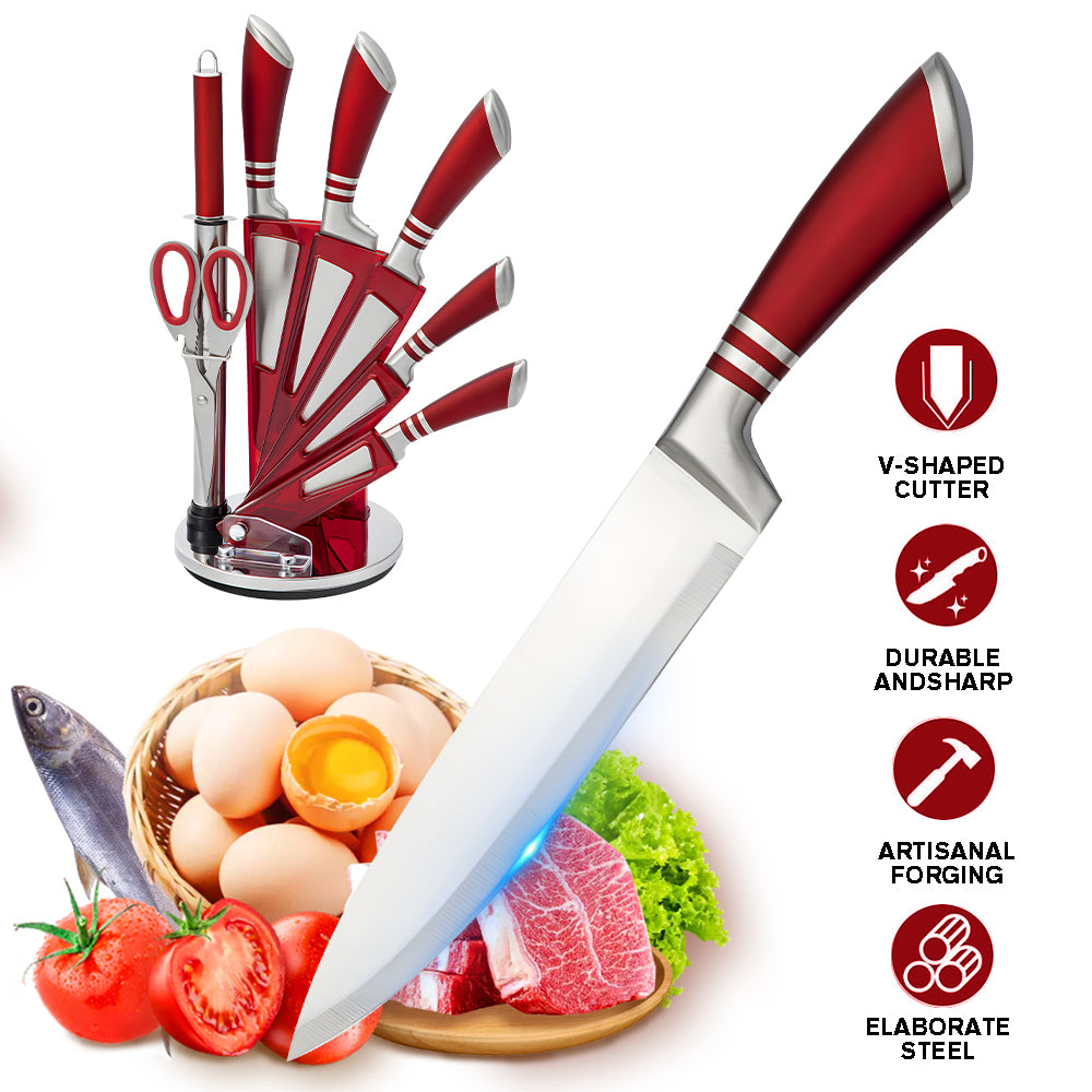 Kitchen Knife Set, 9-Piece Red Knife Set with Acrylic Block