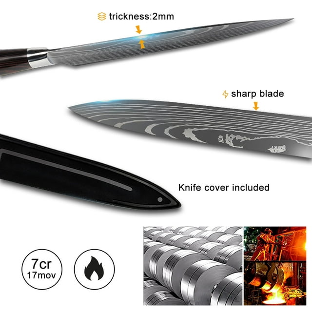 DFITO Kitchen Chef Knife with Blade Cover, 8 Inch High Carbon Stainless Steel Ultra Sharp Kitchen Knife, Wooden Handle, Dishwasher Safe