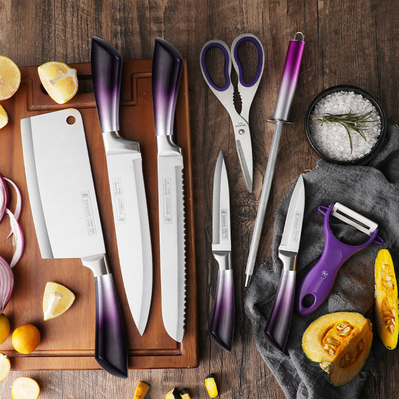 Jiameikang kitchen knife-purple gradient 9-piece set