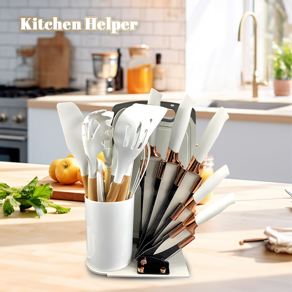 Kitchen Cooking Utensils Set, 20 pcs Non-Stick Silicone Cooking Kitchen Utensils Spatula Set with Holder,White