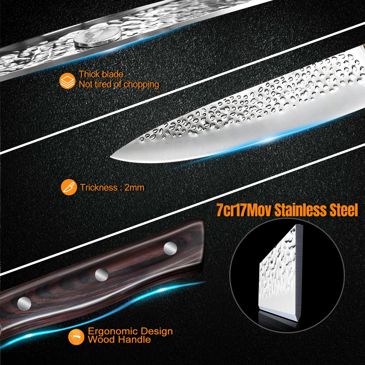 Chef Knife Set, 8Pcs Stainless Steel Kitchen Knife Set