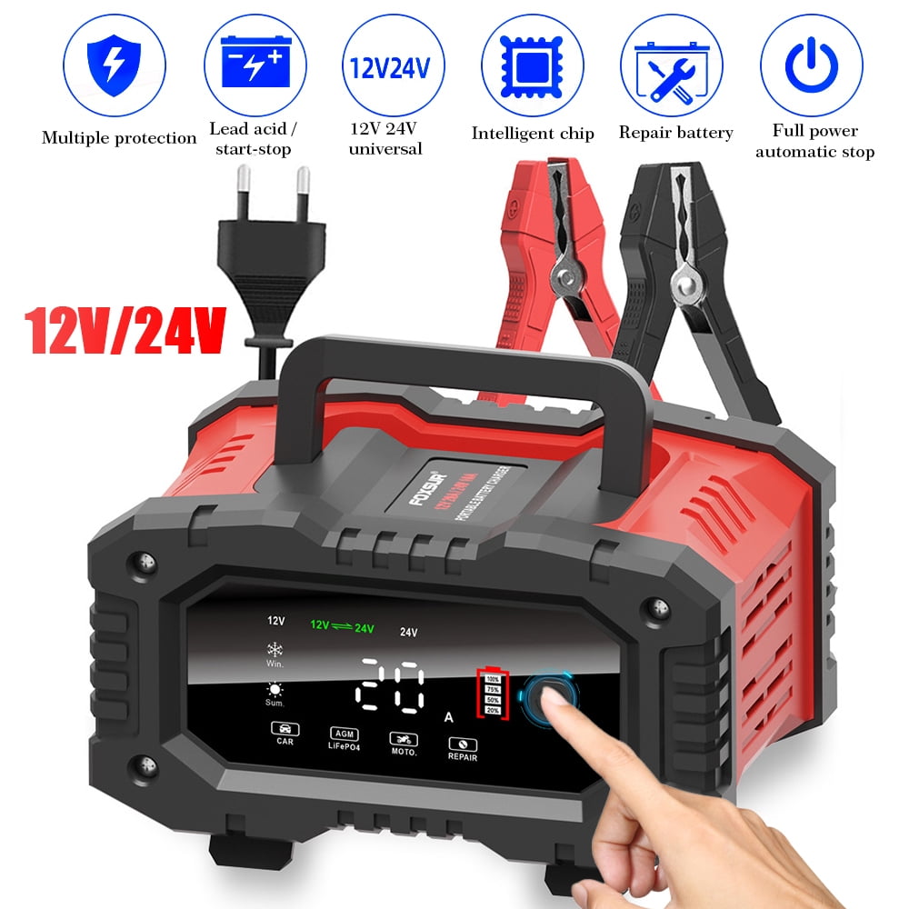 20Amp Battery Charger,DFITO 12V/24V LiFePO4 Lead Acid AGM Smart Automatic Battery Trickle Charger Automotive, Battery Maintainer with Pulse Repair/Temperature Compensation for Car Truck Motorcycle
