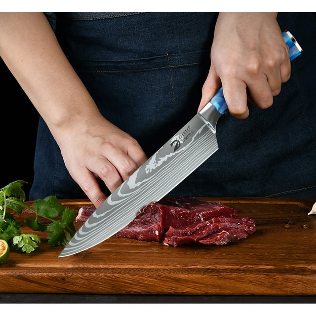 DFITO 9-Piece Kitchen Knife Set, Stainless Steel Professional Cutlery Knife with Knife Sheaths, Ultra Sharp Kitchen Knives with Knife Storage Bag, Blue