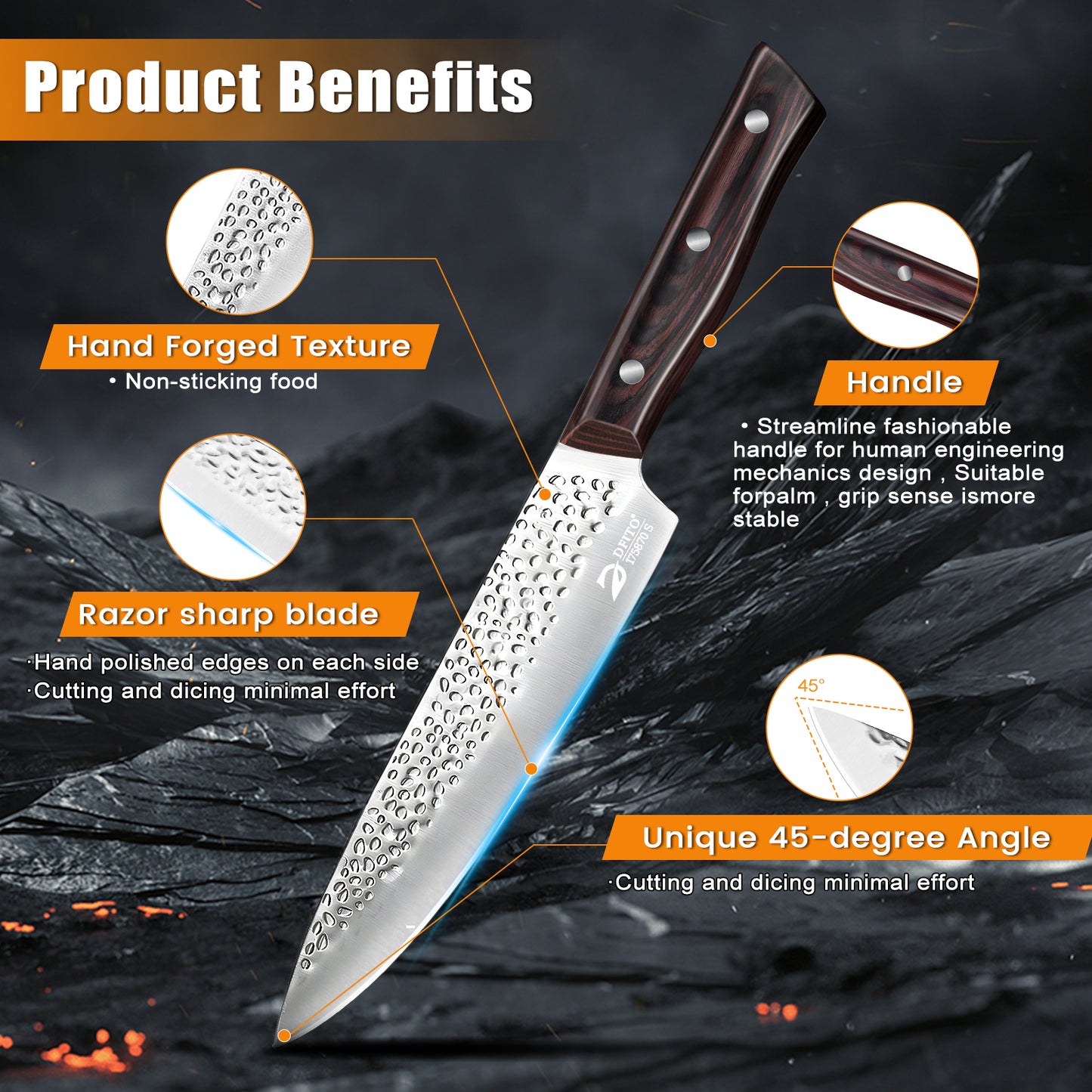 Chef Knife Set, 8Pcs Stainless Steel Kitchen Knife Set