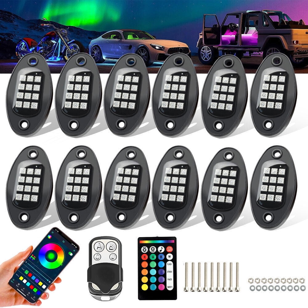 12 Pods RGB LED Rock Lights with APP Remote Control,DFITO Underglow Lights Multi Zone Neon Exterior Lights Multicolor 12v Waterproof for Trucks Accessories Jeep UTV SUV ATV Golf Cart Offroad