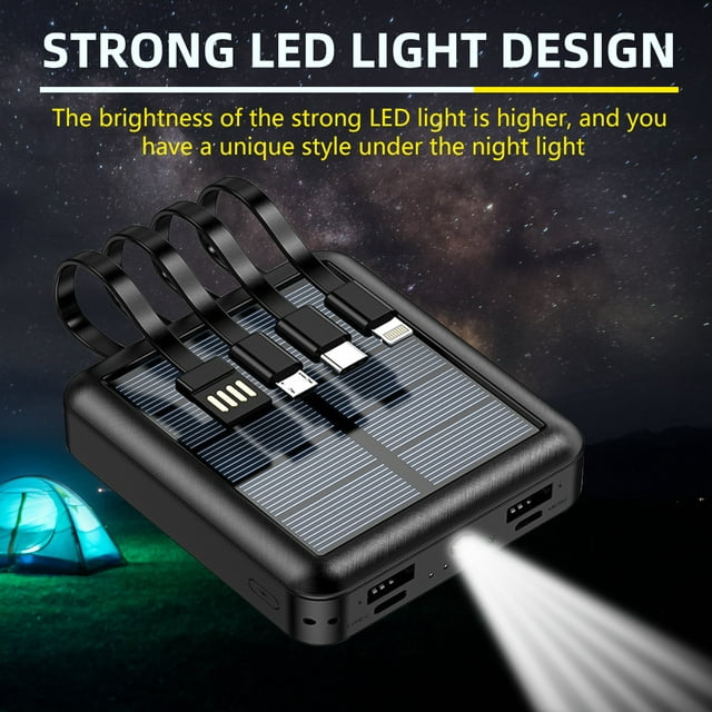 DFITO Mini Power Bank 20000mAh, Portable USB Charger, Solar Power Bank with Charging Cable, Compatible with All Kinds of Cellphones