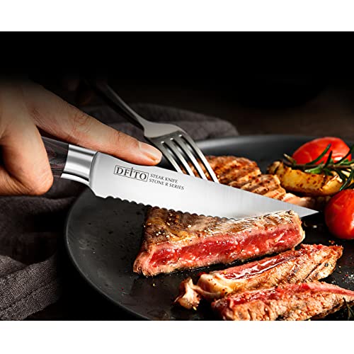 Steak Knife Set of 4,Premium Smooth Serrated Dinner Knives with Gift Box