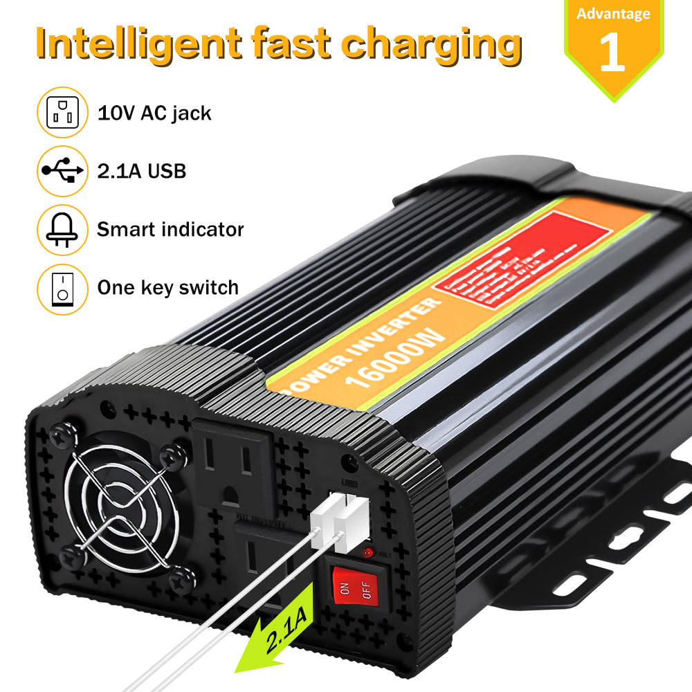 Power Inverters,1500W (Peak 3000W) Pure Sine Wave Power Inverter DC 12V to AC 100V 120V Car Converter with Dual Ac Outlet and USB Car Charger