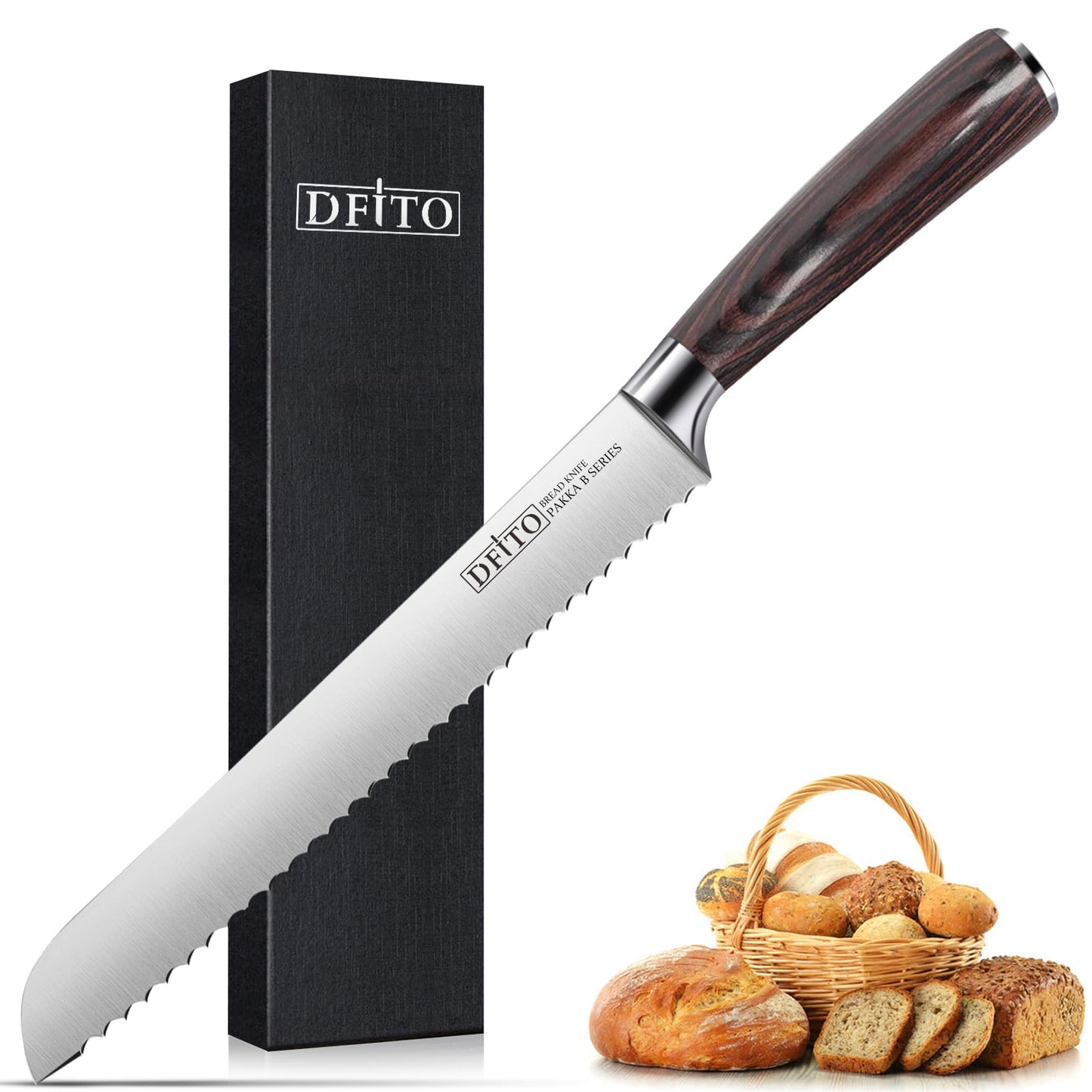 Bread Knife,8inch Serrated Edge Razor Sharp Knife Ultra, Forged from High Carbon Steel,Damascus Pattern Cake Cutter