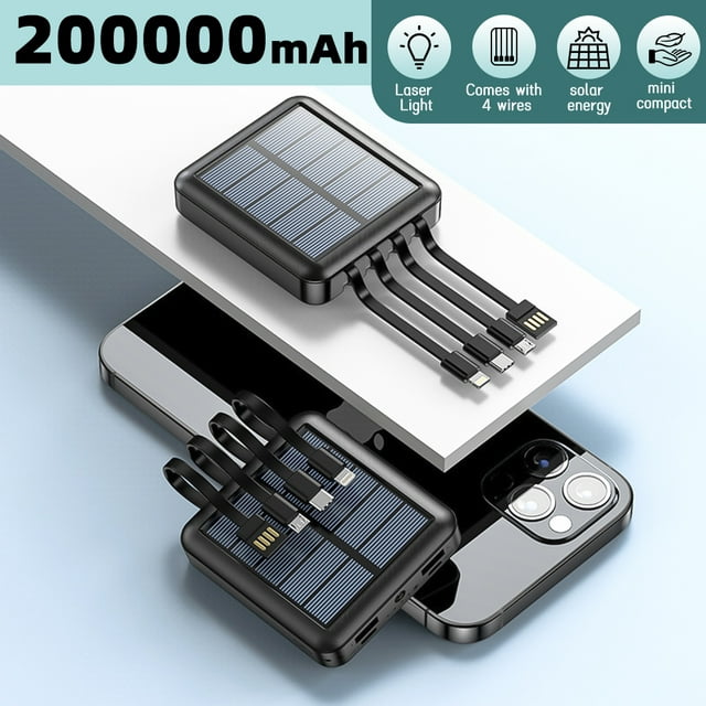 DFITO Mini Power Bank 20000mAh, Portable USB Charger, Solar Power Bank with Charging Cable, Compatible with All Kinds of Cellphones