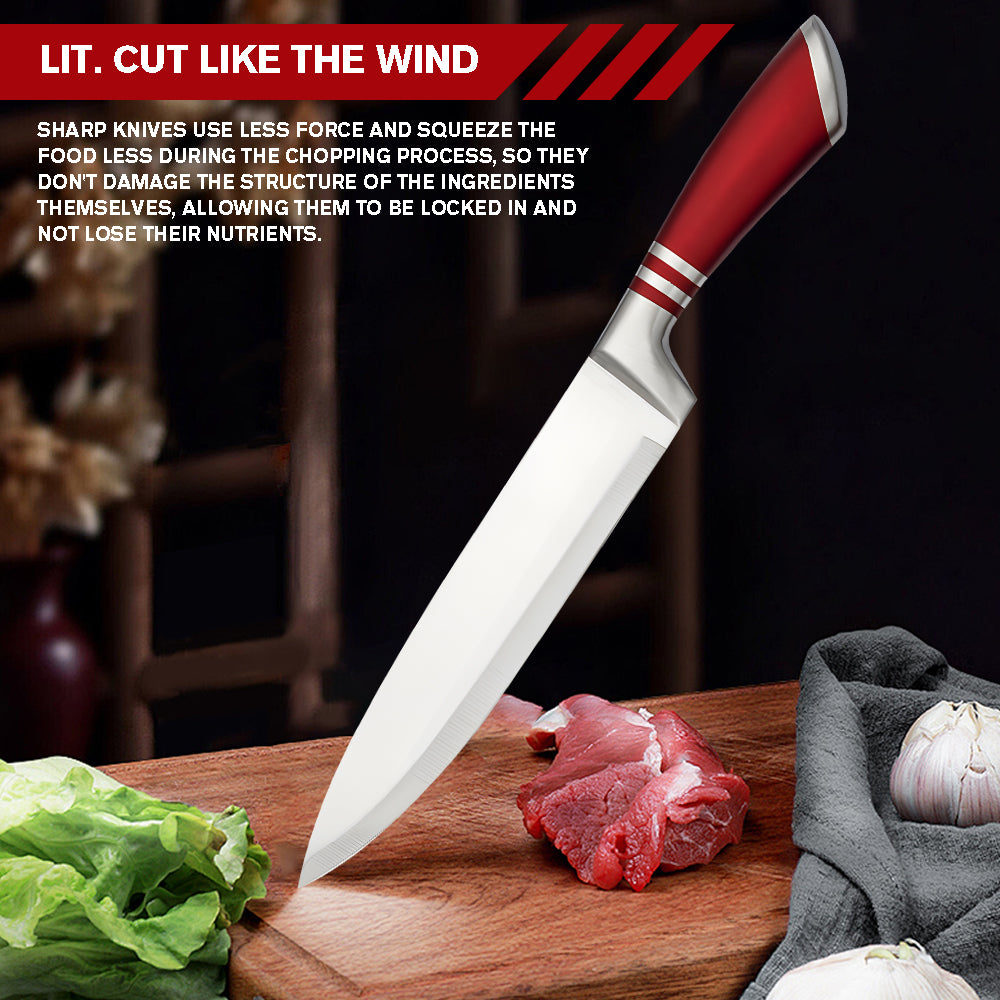 Kitchen Knife Set, 9-Piece Red Knife Set with Acrylic Block