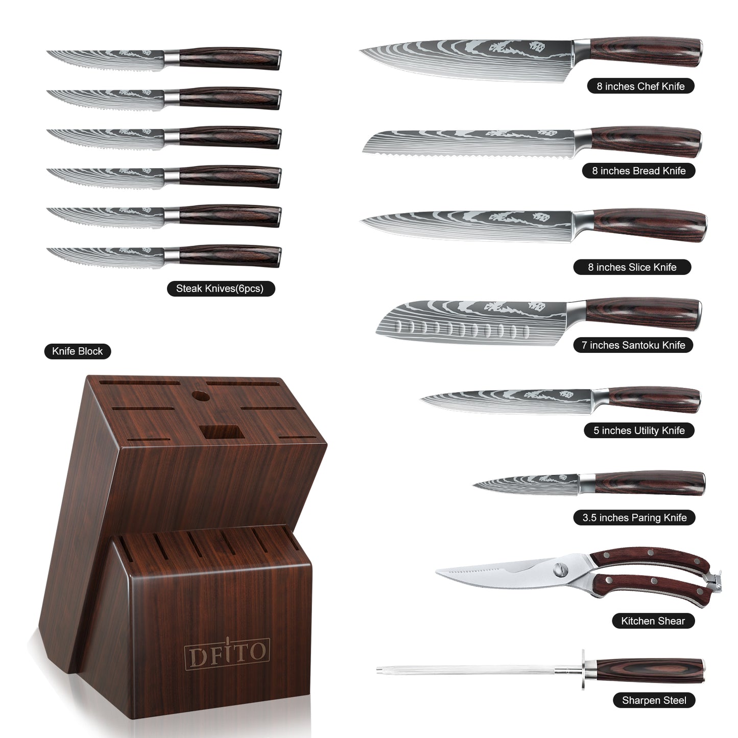 Knife Block Set, Kitchen Knife Set with Block