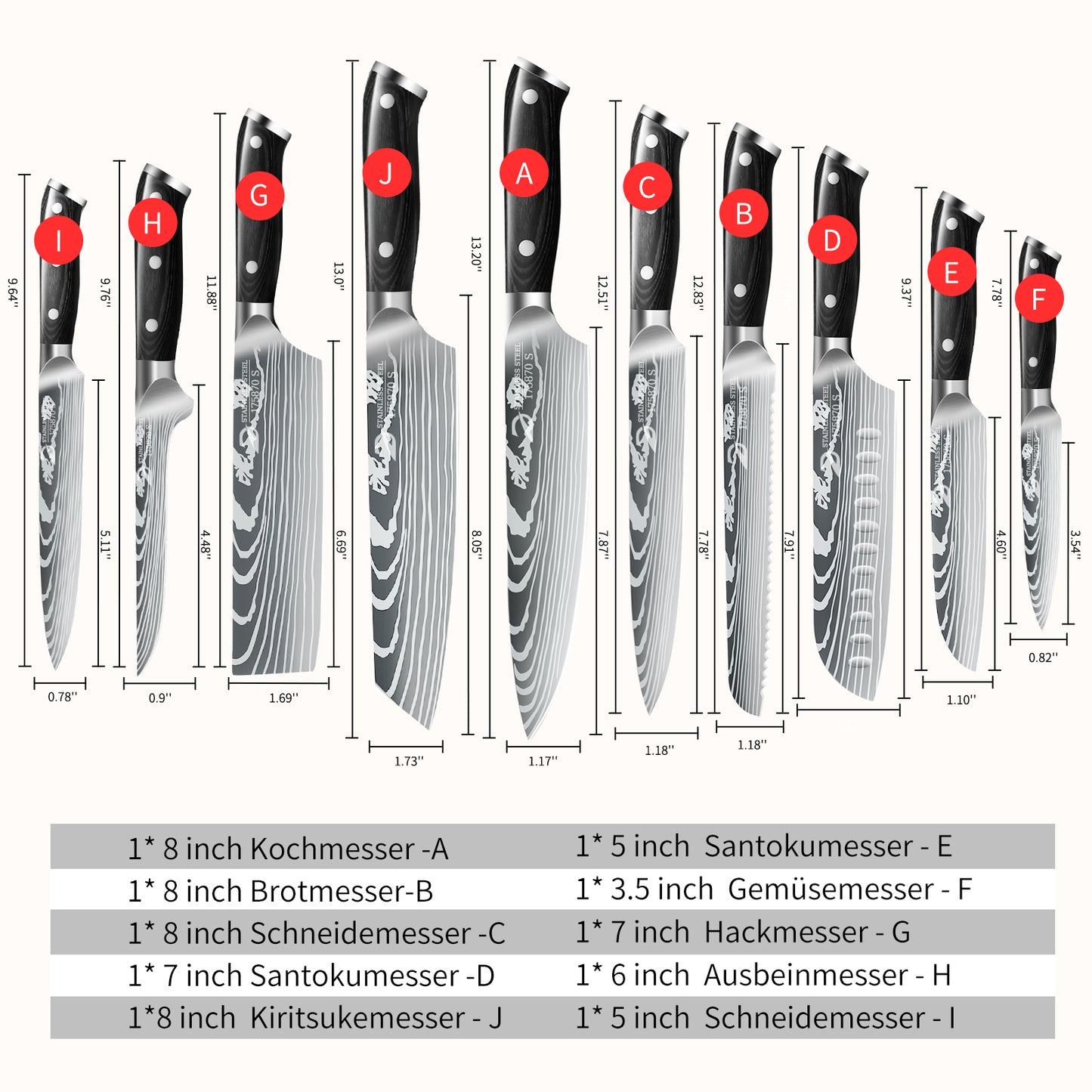 Kitchen Knife Set,DFITO 10-PCS Chef Knife Set,High Carbon Stainless Steel Forged Blade with Ergonomic Handle, Cutlery Set Gift